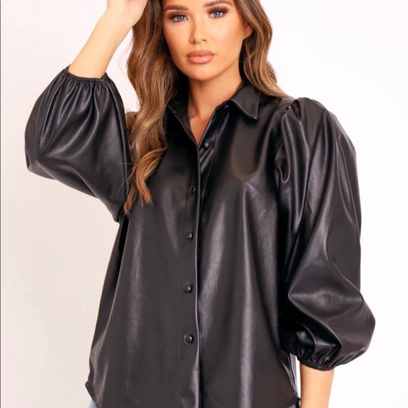 NWT ZARA🖤Vegan Leather Blouse - Picture 2 of 7